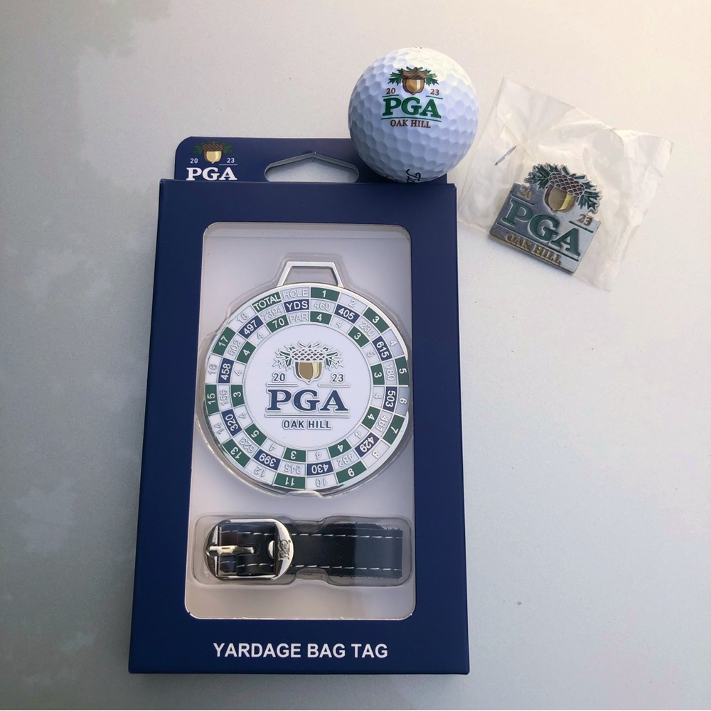 2023 PGA Championship Oak Hill Golf Club Metal Bag Tag, Titleist Ball & Pin NEW
